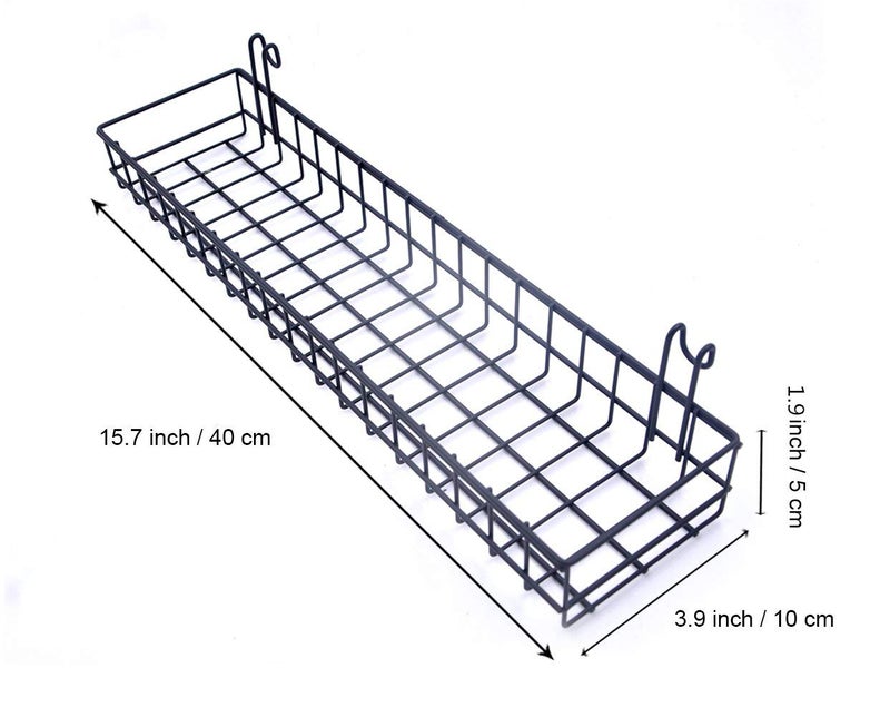 ANZOME Wire Wall Basket, Grid Basket with Hooks, Wall Mounted Organizer for Wall Grid, Kitchen Organizer, Wire Storage Shelf Rack for Home Supplies, Wall Decoration(Black) - Image 2